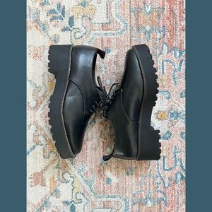 French Connection Amanda Black Lace-Up Lug Sole Platform Loafer Shoes